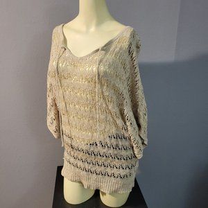 Its Our Time. Cream/ Tan, 3/4- Batwing Sleeve Top